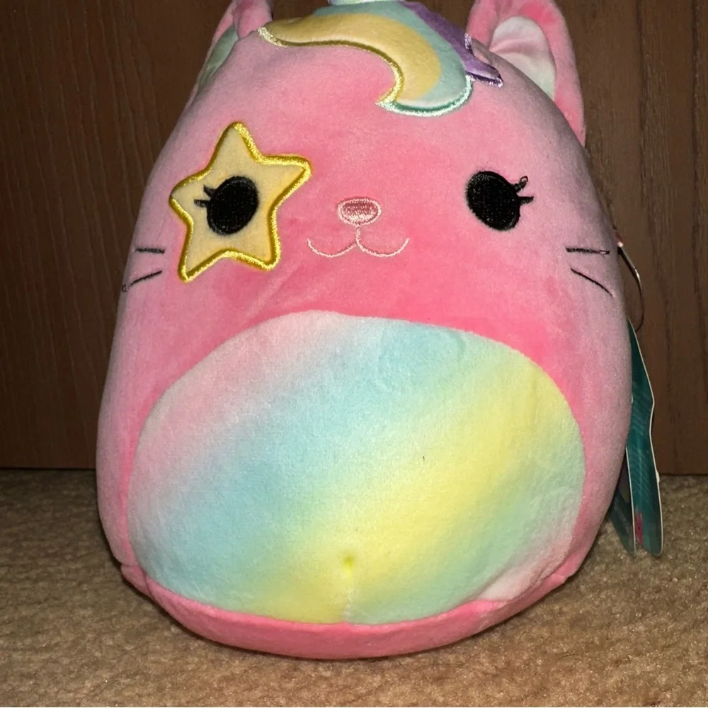 Squishmallows Sienna Pink Caticorn Cat Unicorn Rainbow Belly Mane Star Eye Plush